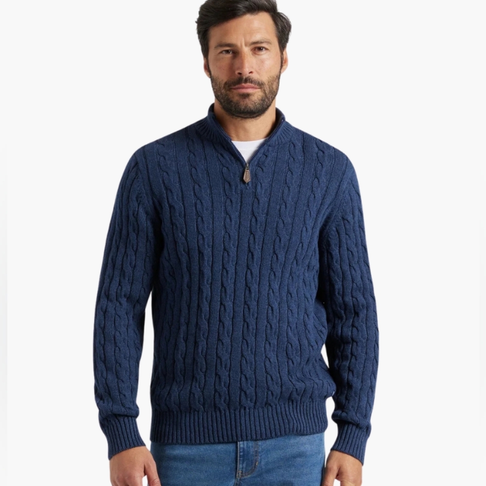 NWOT Old Money Vervier Men's Navy Blue Cable Knit Half Zip Sweater XL Pullover